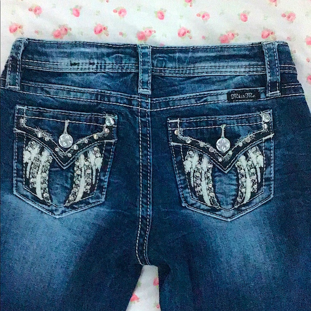 *SOLD* miss me bootcut jeans sz 14 angel wing rhinestone embroidered embellished